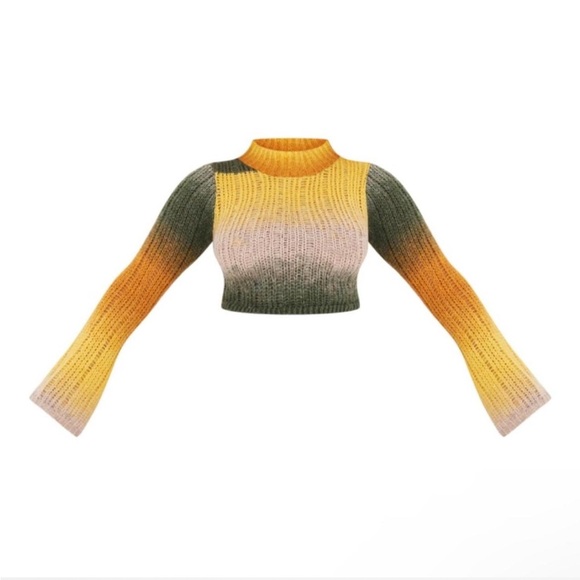Yellow Stripe Knot Cropped Sweater - Picture 4 of 5